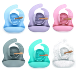 Silicone Bowl Spoon Solid Colour And Bib Set - Blue
