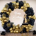 140PCS Black And Golden Colorful Confetti Latex Balloons Black And Golden Balloon Flower Arch Kit Bachelor Party Father's Day De