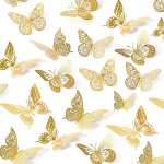 12PCS 3D Golden Butterfly Wall Decor - Perfect For Butterfly Birthday Party Cake Decor Nursery Decor & More Christmas Halloween