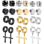 12PAIRS Magnetic Stainless Steel Non Pierced Earrings For Men Magnet Cz Clip On Dangle Earrings Set