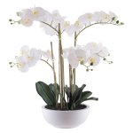 Artificial White Orchid In Ceramic Pot