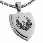 Tioneer Jewelry Stainless Steel Shield Pendant Necklace Shield Necklace For Men & Women Stainless Steel Jewelry Phoenix