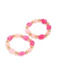 Goldair Gold & Pink Acrylic Beaded Stretch Bracelets 2-PACK