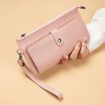 Foldable Long Wallet Multi-function Coin Purse With Multiple Card Slots Classic Style Pu Wallet With Wrist Strap