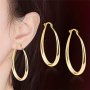 Golden Oval Hoop Earrings Simple Glossy Copper Ear Jewelry Boho Sexy Style Big Ring Earrings For Women