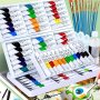 Professional Acrylic Paint Set - 24 Vibrant Colors Multi-purpose Art Pigments For Painting On Canvas Walls & Clothes 5ML Tubes - Ideal For Artists