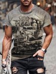 Men's Car Graphic Print T-Shirt Short Sleeve Crew Neck Tee Men's Clothing For Outdoor