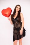 Black Diamond 2 Piece Sheer Front Lace Scalloped V-neck Lingerie Dress Set