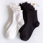 2 Pairs Solid Frill Trim Sockc Simple & Preppy Mid Tube Socks Women's Stockings & Hosiery