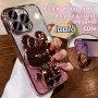 1 Deluxe Electroplated Case For Apple Iphone 15/14/13/12/11PRO Max Romantic - Cute Bunny Phone Holder And Hidden Holder - Shockproof Ultra-thin Protection Easter