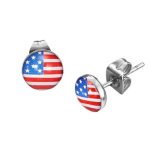Stainless Steel Silver-tone Usa American Flag Patriotic Stud Earrings