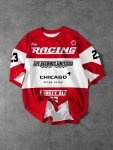 Men's Racing Theme Checkered Flag Pattern "chicago" Letter Print T-Shirt Crew Neck And Short Sleeve Tee Stylish Top For Summer O