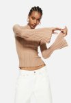 Rib-knit Turtleneck Top - Beige