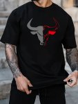 Bull Head Print Round Neck Comfortable Short-sleeve Shirt With New Men's Fashion Pattern Print Suitable For Casual Daily Outdoor