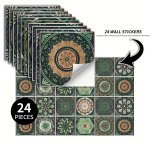24PCS Boho Chic Gray European Art Tile Stickers - Self-adhesive Waterproof & Removable Wall Decals For Kitchen Bathroom Living R