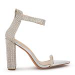 Silver Shiny Ankle Buckle Heels