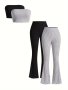 2 Packs Casual Solid Two-piece Set Crop Tube Top & Flare Leg Pants Outfits Women's Clothing