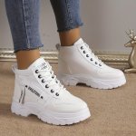 Women's Letter Graphic Side Zipper Platform Sneakers Lace-up Fashion High-top Casual Sports Shoes With Hidden Heel Women's Comfy