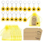 45PCS SET Sunflower Keychain Party Gift Set Includes 15PCS Sunflower Keychains 15PCS Organza Bags And 15PCS Thank You Cards With