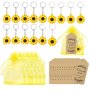 45PCS/SET Sunflower Keychain Party Gift Set Includes 15PCS Sunflower Keychains 15PCS Organza Bags And 15PCS Thank You Cards With Tags Suitable For Bridal Showers