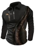 Men's Cross And Stripe Pattern Short Sleeve Lapel T-Shirt For Summer Casual Stylish Streetwear Zipper Tops As Gift