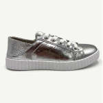 Valentina Leather Sneaker With Star Detail - Silver - 8