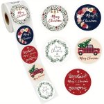 500PCS Merry Christmas Stickers - 2.54CM Self-adhesive Labels For Envelopes Gift Bags & Box Decoration