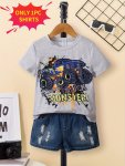 Cool Truck Print T-Shirt Tees For Boys Casual Short Sleeve T-Shirt For Summer Spring Fall
