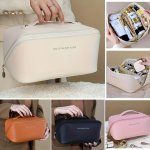 Large Capacity Makeup Bag Multi-layered With Dividers Portable Zippered Pouch Pu Leather Waterproof Multifunctional Travel Organ