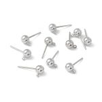Platinum Brass Ball Post Ear Studs With Loop & 304 Stainless Steel Pins 6PCS 15.2X5MM