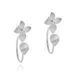 Two Part Bloom And Leaf Earrings - White Gold Vermeil