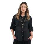 Crochet Rosette Stripe Linen Shirt - Black L xl