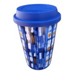 Ceramic Travel Mug - Gold Accent Blue Rectangles
