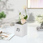 Tissting Pencil Cup Holder Desk Organizer Stainless Steel Square Hollowed Rose Pen Pot Pen Holder Table Vases Flower Pot Makeup