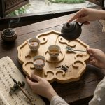 Scalloped Bamboo Serving Tray Round Platter