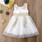White Tulle Dress With Gold Waistline And Shoulder Design