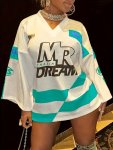 Letter Print Long Sleeve Dress Casual V Neck Loose MINI Dress For Spring & Fall Women's Clothing
