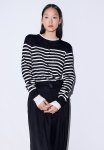 Fine-knit Cardigan - Black White Striped