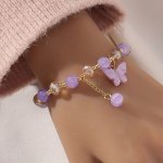 Y2K Style Beads Bracelet Butterfly Shape Pendant Ladies Elegant Hand String Random Order Beads