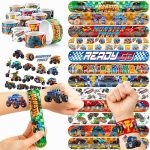 Cherisnowy 48PCS Monster Truck Party Set - 24PCS Temporary Tattoos & 24PCS Slap Bracelets - Off-road Birthday Supplies Baby Show