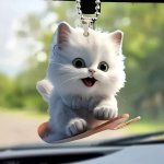 Skateboarding Cat Acrylic Keychain - Versatile Car Rearview Mirror Charm & Backpack Accessory
