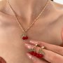 Cherry Pendant Necklace And Earring Set 3-Piece Cute Sweet Style Fashion Jewelry Accessory For Women Daily Wear