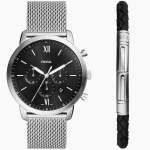 Fossil Neutra Chronograph Stainless Steel Mesh Watch And Bracelet Box Set FS6021SET