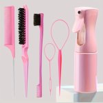 6PCS SET Hair Brush Set Hairdressing Spray Bottle Hair Braiding Loop Rat Tail Comb Teasing Hair Brsuh Edge Control Hair Brush