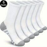 6 Pairs Polyester Fabric Crew Socks Set Solid Color Stripe Design Mid-calf Socks Comfy Breathable Sports Socks Men women Casual