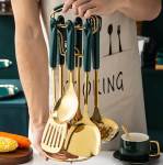 7 Piece Stainless Steel Luxury Cooking Utensils Set With Holder - Pink