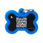 Myfamily Hushtag Plus Qr Code Bone Pet Id Tag With Rubber - Small blue Waggs Online Pet Shop