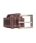Mens 40MM Leather Stitch Belt - 6XL Brown