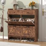 Thacuok Shoe Cabinet With 4 Flip Drawers & 2 Storage Drawers Farmhouse Narrow Shoe Organizer Cabinet Slim Shoe Rack Cabinet Shoe