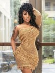 Tassel Hollow Dress Sexy Bodycon One Shoulder Long Sleeve Dress Women's Clothing